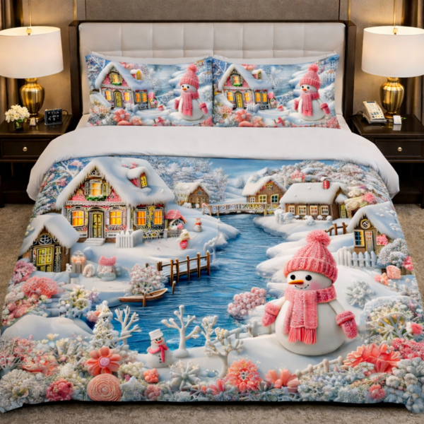 YKNIP 7D Real Look Kids Digital Printed Double Flat Bedsheet 90x90 Inch with 2 Large Pillow Covers 18x28 Inch, Soft & Colorful Real Look 7D Design (Snow Man)