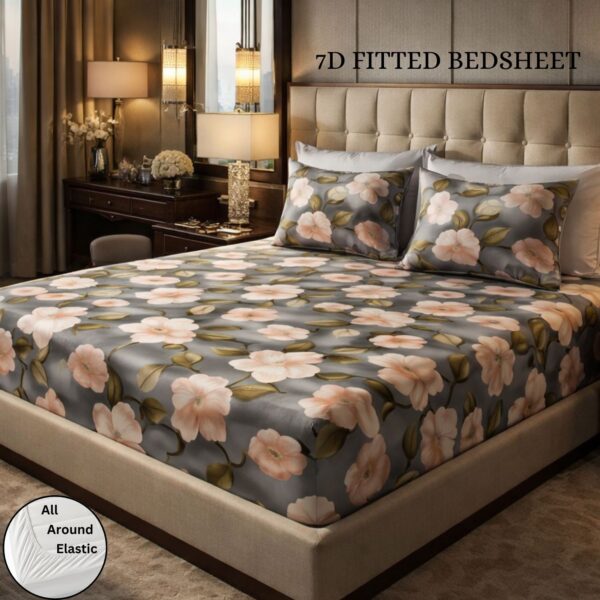 YKNIP 7D Ultra Soft Elastic Fitted Bedsheet Double King Size (78x72x8 Inch) with 2 Pillow Covers (18x28 Inch) | Premium Fabric | All Around Elastic Grip | HD Digital Printed Bed Sheet