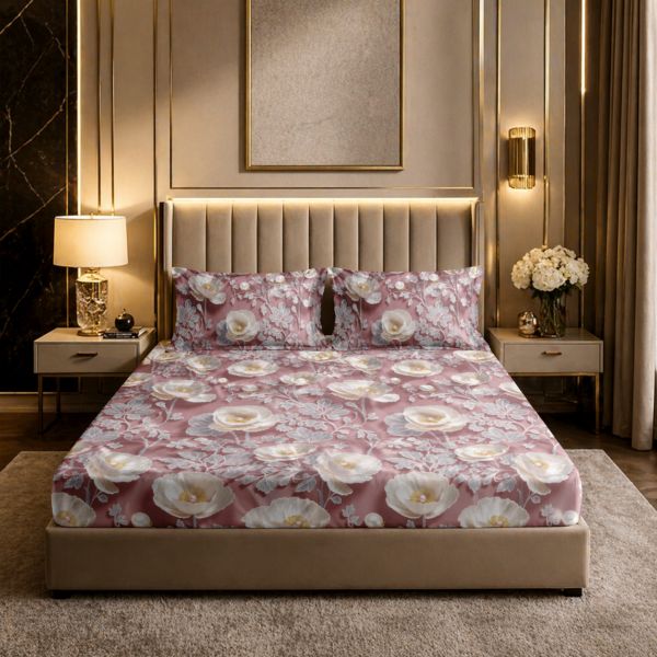 YKNIP 7D Premium Digital Fitted Bedsheet Double King Size (78x72x8 Inch) with 2 Pillow Covers (18x28 Inch) | Ultra Soft Fabric | Full Elastic Border | Luxury Printed Bed Sheet