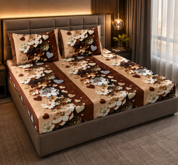 YKNIP 7D Premium Real Look Elastic Fitted Bedsheet Double King Size (78x72x8 Inch) with 2 Pillow Covers (18x28 Inch) | Ultra Soft Fabric | Full Around Elastic | Luxury HD Printed Bed Sheet