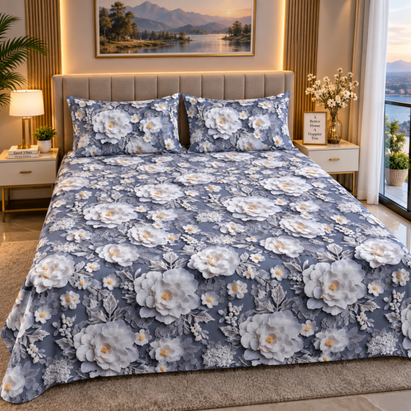 YKNIP 7D Luxury HD Printed Flat Bedsheet Double King Size (90x90 Inch) with 2 Pillow Covers (18x28 Inch) | Soft & Breathable Fabric | Premium Digital Printed Bedsheet