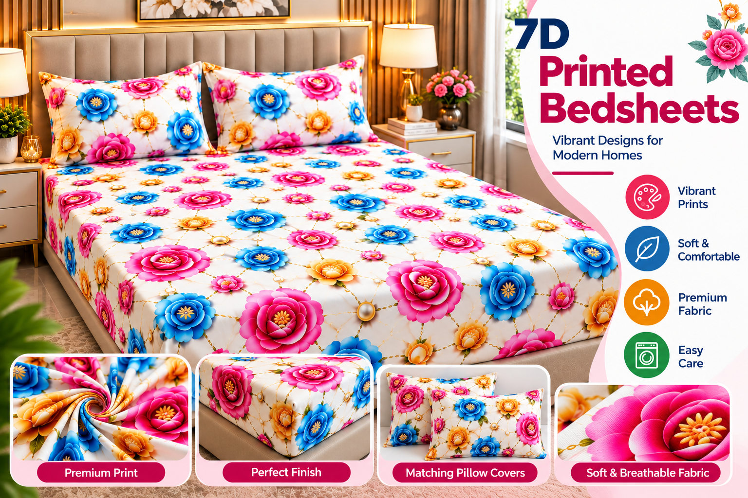 7D Printed Fitted bedsheets online at BedsheetPoint