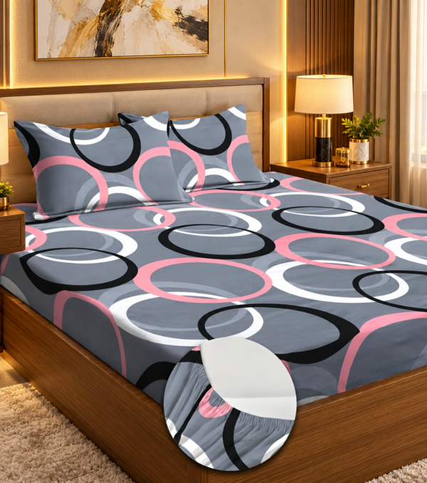 YKNIP Vivid 3D Printed Elastic Fitted Bedsheet Double King Size (78x72x8 Inch) with 2 Pillow Covers (18x28 Inch) | Premium Soft Fabric | Secure 360? Elastic Fit | Designer Bedsheet