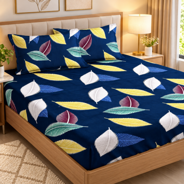 YKNIP Stunning 3D Printed Elastic Fitted Bedsheet Double King Size (78x72x8 Inch) with 2 Pillow Covers (18x28 Inch) | Super Soft Fabric | All Around Elastic Grip | Luxury Bed Sheet